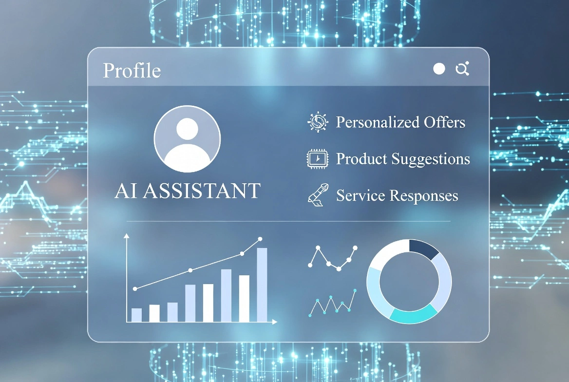 AI assistant profile with personalized offers and charts